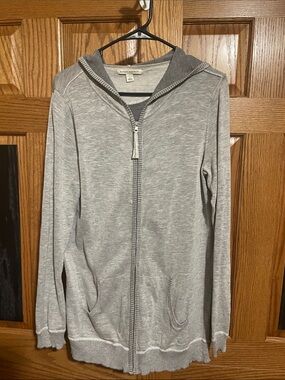 Banana Republic Light Gray Men's Full-Zip Hoodie Sweater